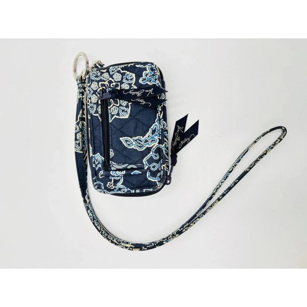 Vera Bradley RFID Zip‎ Card Case Wallet Blue Floral Keychain Wristlet Organizer